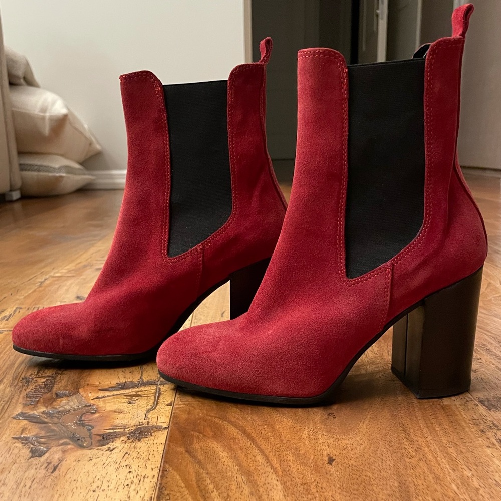 Red high heeled booties